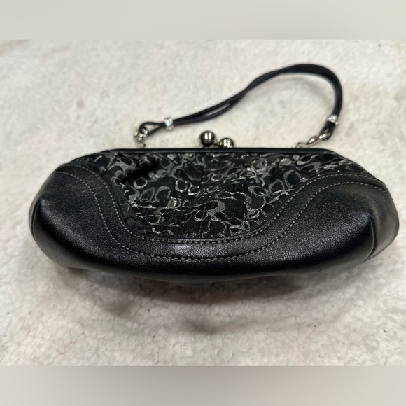 Coach shine black Lurex metallic frame kiss lock clutch wallet - Picture 6 of 8